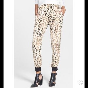 WAYF Large Leopard Print  Pull Up Track pants SZ L